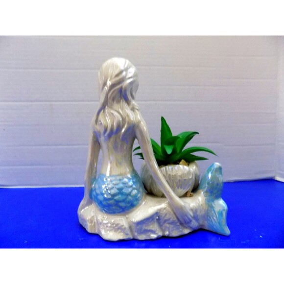 NEW Mermaid Figurine Faux Plant  Coastal Nautical Decor - Picture 3 of 5